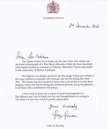 Etherley letter rom Queen December 2021 Poppies