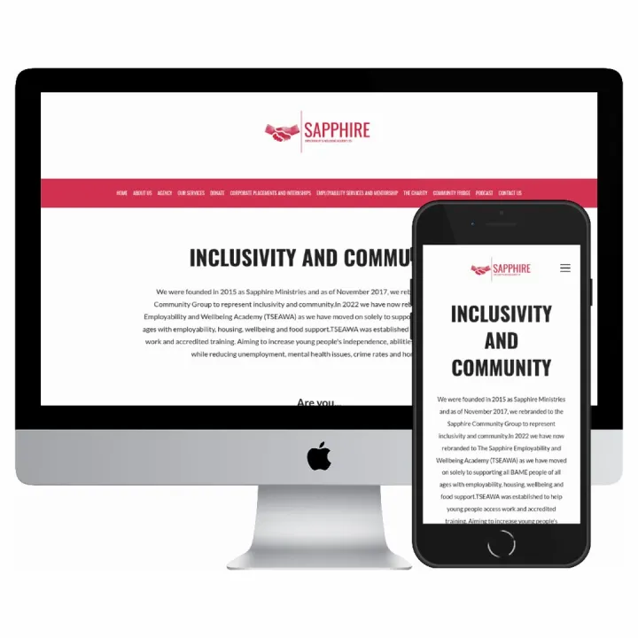 Desktop and mobile screenshots of the Sapphire Employability & Wellbeing Academy website