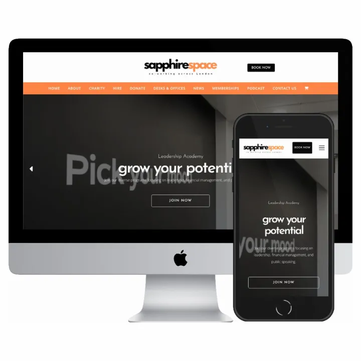 Desktop and mobile screenshots of the Sapphire Space website