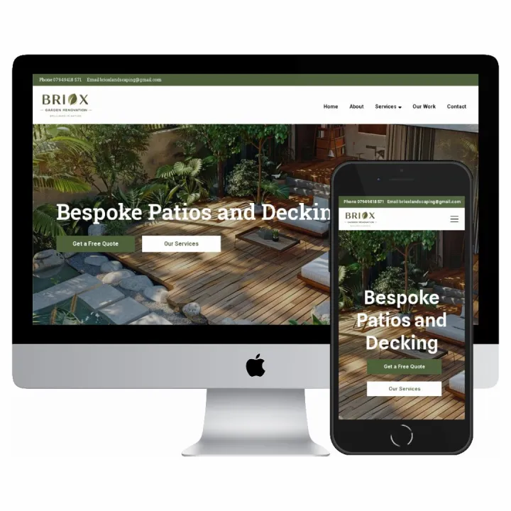 Desktop and mobile screenshots of the Briox Landscaping website