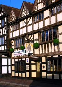 Timber-framed buildings on the high street in Shifnal, Shropshire