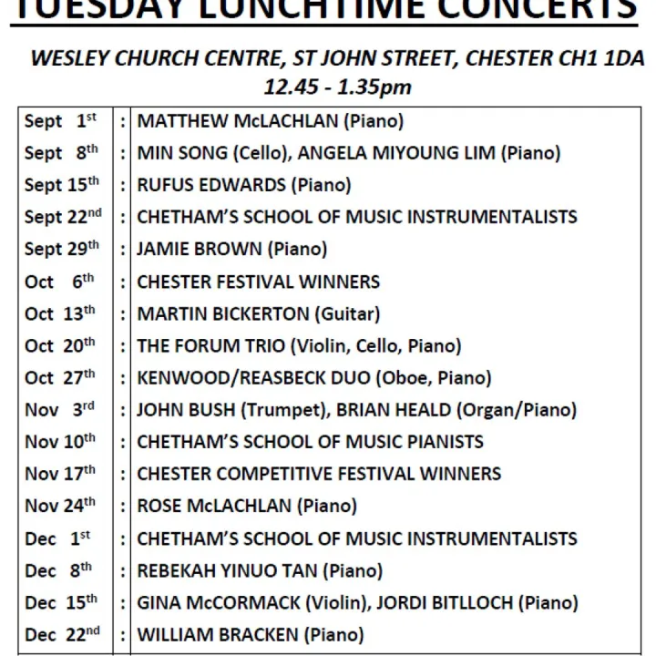 Tuesday Lunchtime Concerts At The Wesley Sept to D