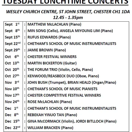 Tuesday Lunchtime Concerts At The Wesley Sept to D