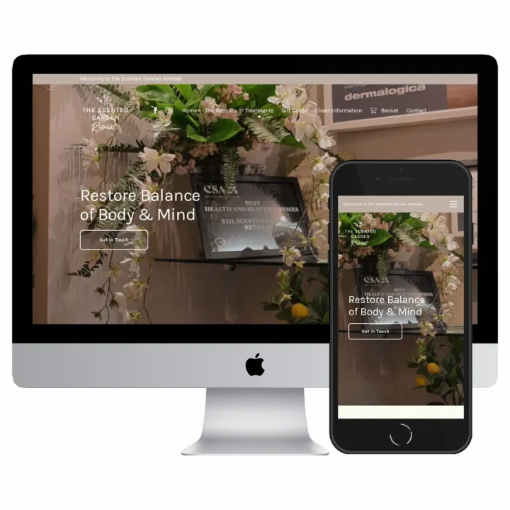 Desktop and mobile screenshots of the Scented Garden Retreat website