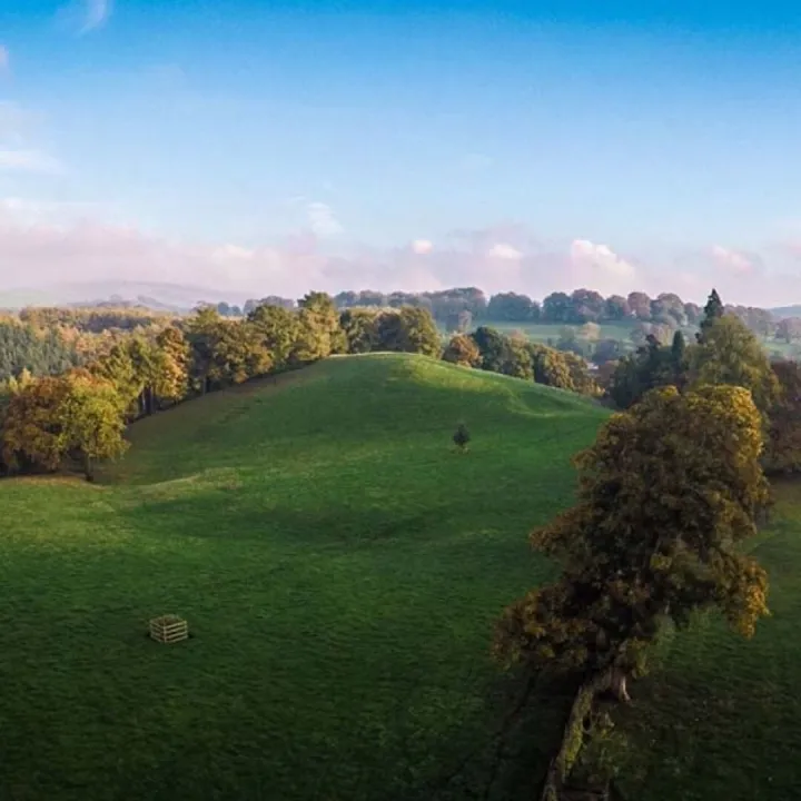 Fields and woodland at Mellor Knowl Farm in the South West Peak District