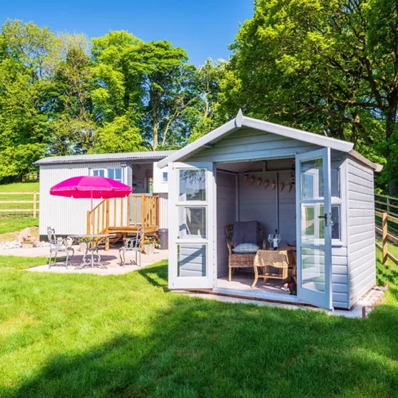 The summerhouse and terrace at the Shepherd’s Crook