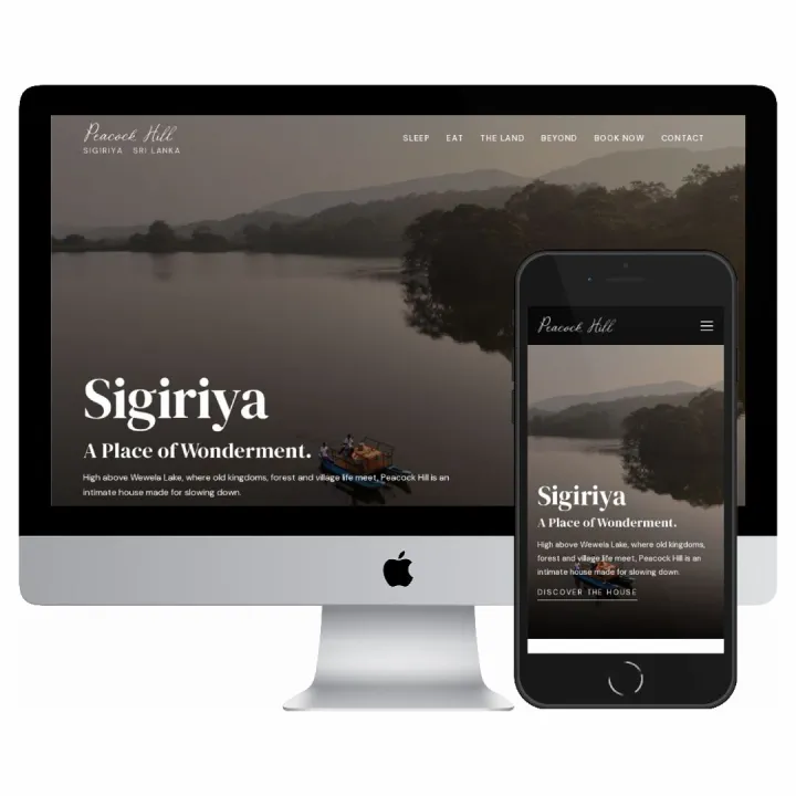 Desktop and mobile screenshots of the Peacock Hill Sigiriya website