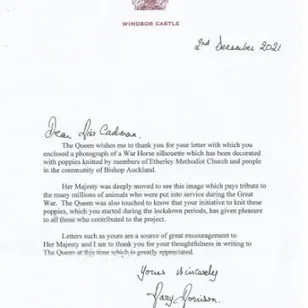 Etherley letter rom Queen December 2021 Poppies