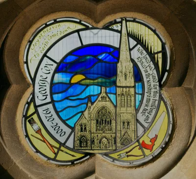 George Cox window with church
