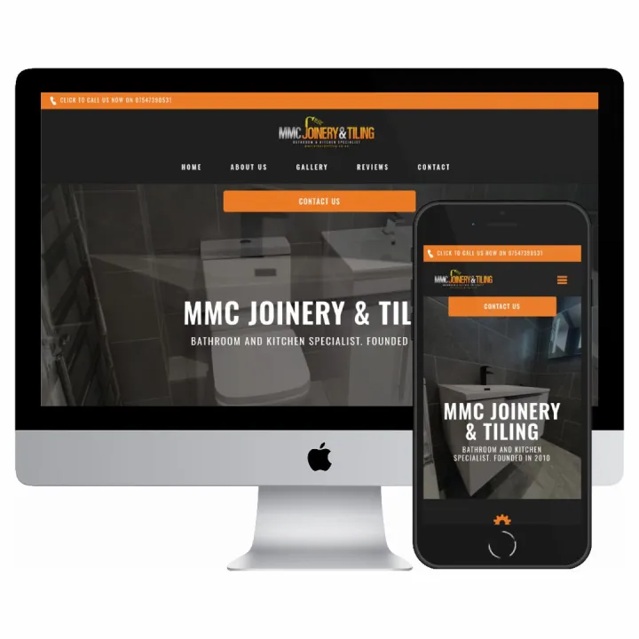 Desktop and mobile screenshots of the MMC Joinery Tiling website