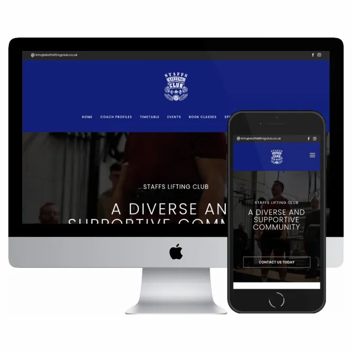 Desktop and mobile screenshots of the Staffs Lifting Club website