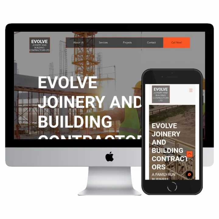 Desktop and mobile screenshots of the Evolve joinery & building ltd website