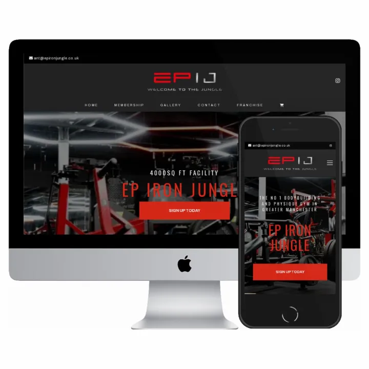 Desktop and mobile screenshots of the EP Iron Jungle website