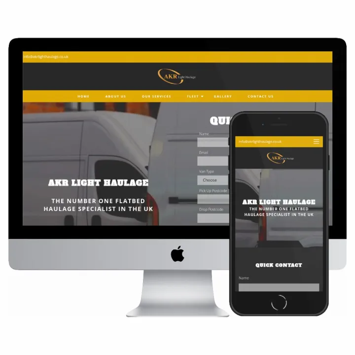 Desktop and mobile screenshots of the AKR Light Haulage website