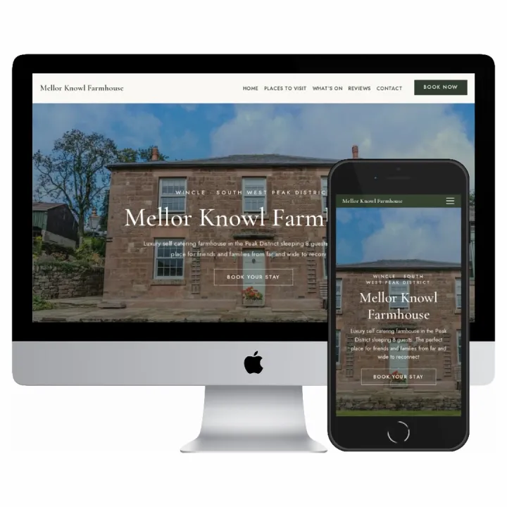 Desktop and mobile screenshots of the Mellor Knowl Farmhouse website