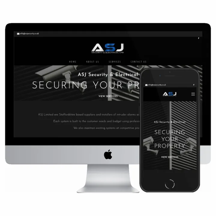Desktop and mobile screenshots of the ASJ Security & Electrical Ltd website