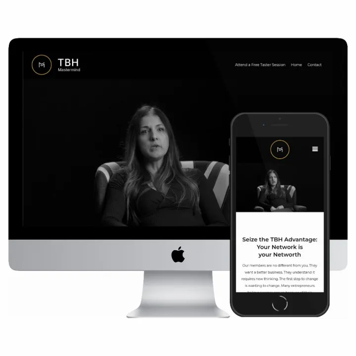 Desktop and mobile screenshots of the TBH Mastermind website