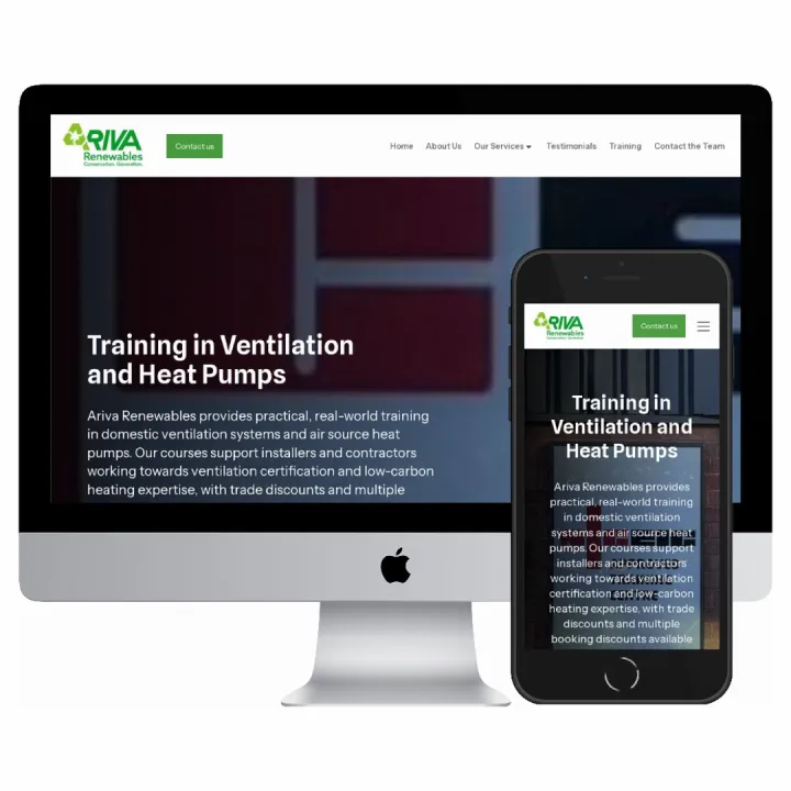 Desktop and mobile screenshots of the Ariva Renewables website