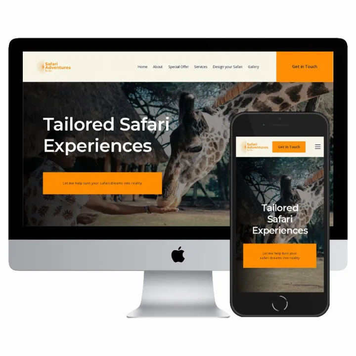Desktop and mobile screenshots of the Safaris Adventures by Joy website