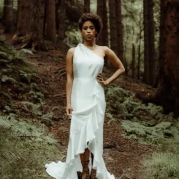 Amalfi satin dress side wrap split one shoulder P