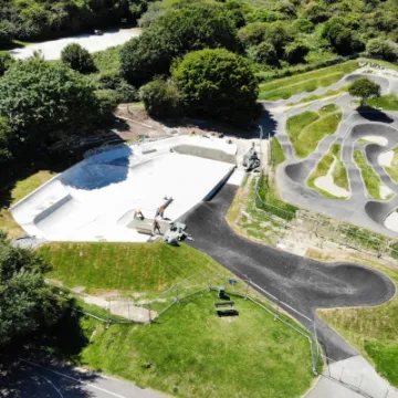 Drone view of Newhaven skatepark and pump track