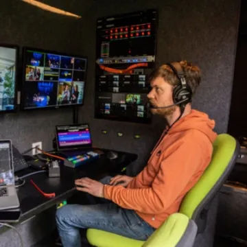 John in the Fat Pigeon Live OB van