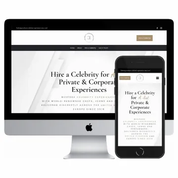 Desktop and mobile screenshots of the Celebrity Experiences website
