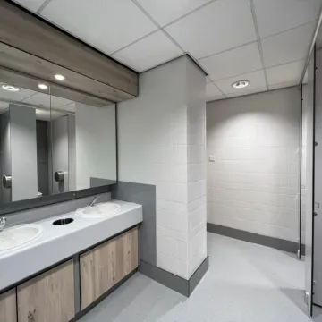 Wash basins at toilets for QBE office in Leeds