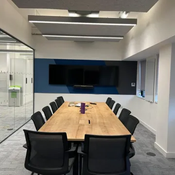 Meeting room with table at QBE offices in Manchester