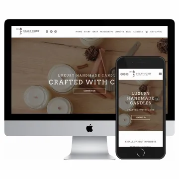 Desktop and mobile screenshots of the Start Point Luxury Candles website