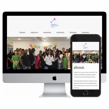 Desktop and mobile screenshots of the Sapphire Community Group website