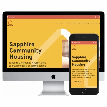Desktop and mobile screenshots of the Sapphire Community Housing website