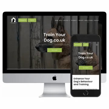 Desktop and mobile screenshots of the Train Your Dog website