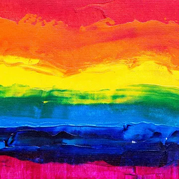 Colorful abstract acrylic painting with rainbow