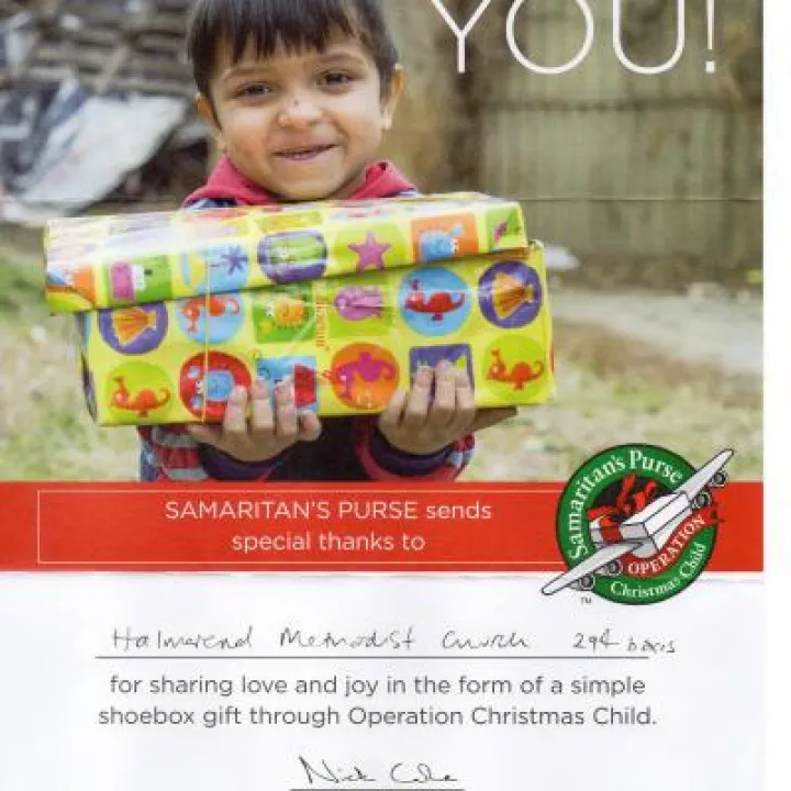 Samaritan's Purse Certificate for 294 boxes in 2017