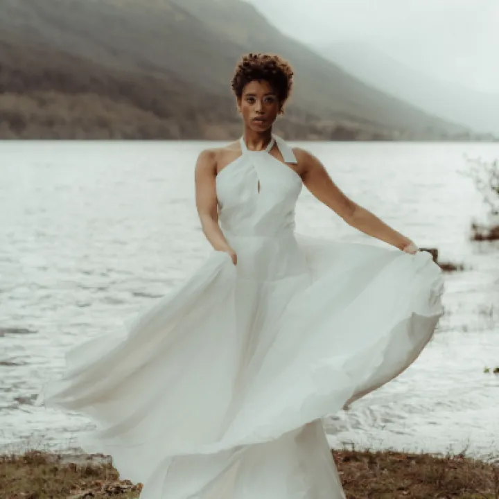 Swishy chiffon skirt halter dress P