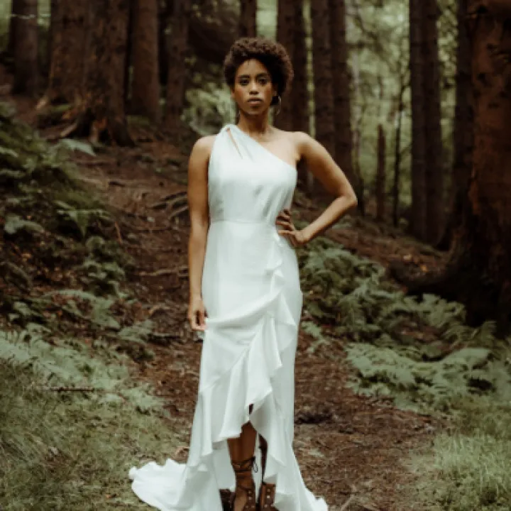 Amalfi satin dress side wrap split one shoulder P