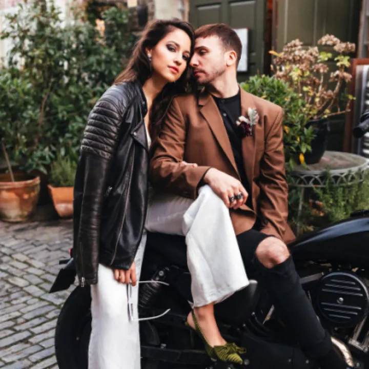 Wide leg trouser biker couple P