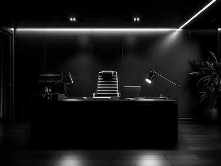 Modern and minimalist office in black and white