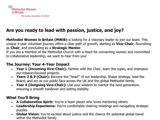 Mwib Advert For Chair Volunteer June 2026