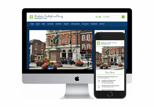 Desktop and mobile screenshots of the Winchester, Eastleigh & Romsey website