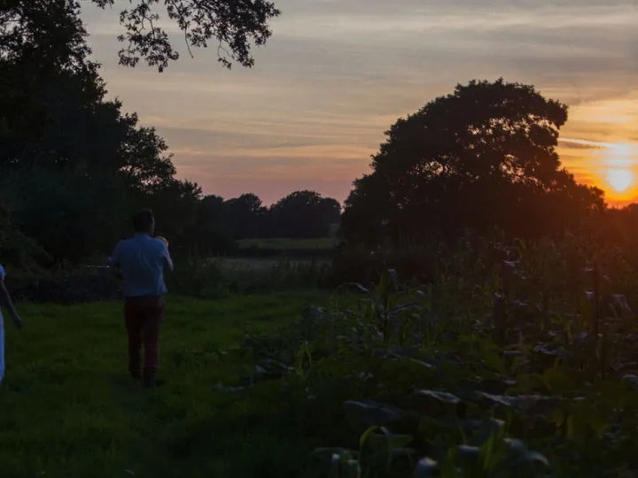 Sunset Walk Through The Farm Fields