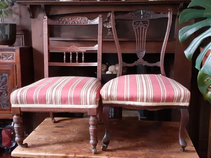 Items for sale &ndash; 2 Low Wooden Antique reupholstered chairs (height 30/31" 76/78cm &pound;15