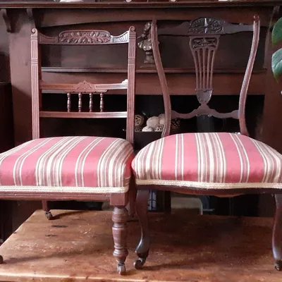 Items for sale
– 2 Low Wooden Antique reupholstered chairs (height 30/31" 76/78cm £15