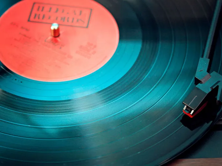 A detailed close-up view of a vintage vinyl