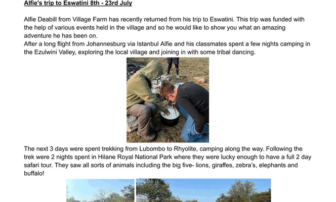 Alfie's trip to Africa.