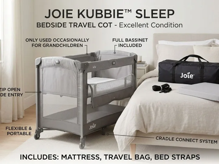 Items for sale
– Joie Kubbie™ Sleep Bedside Travel Cot £30