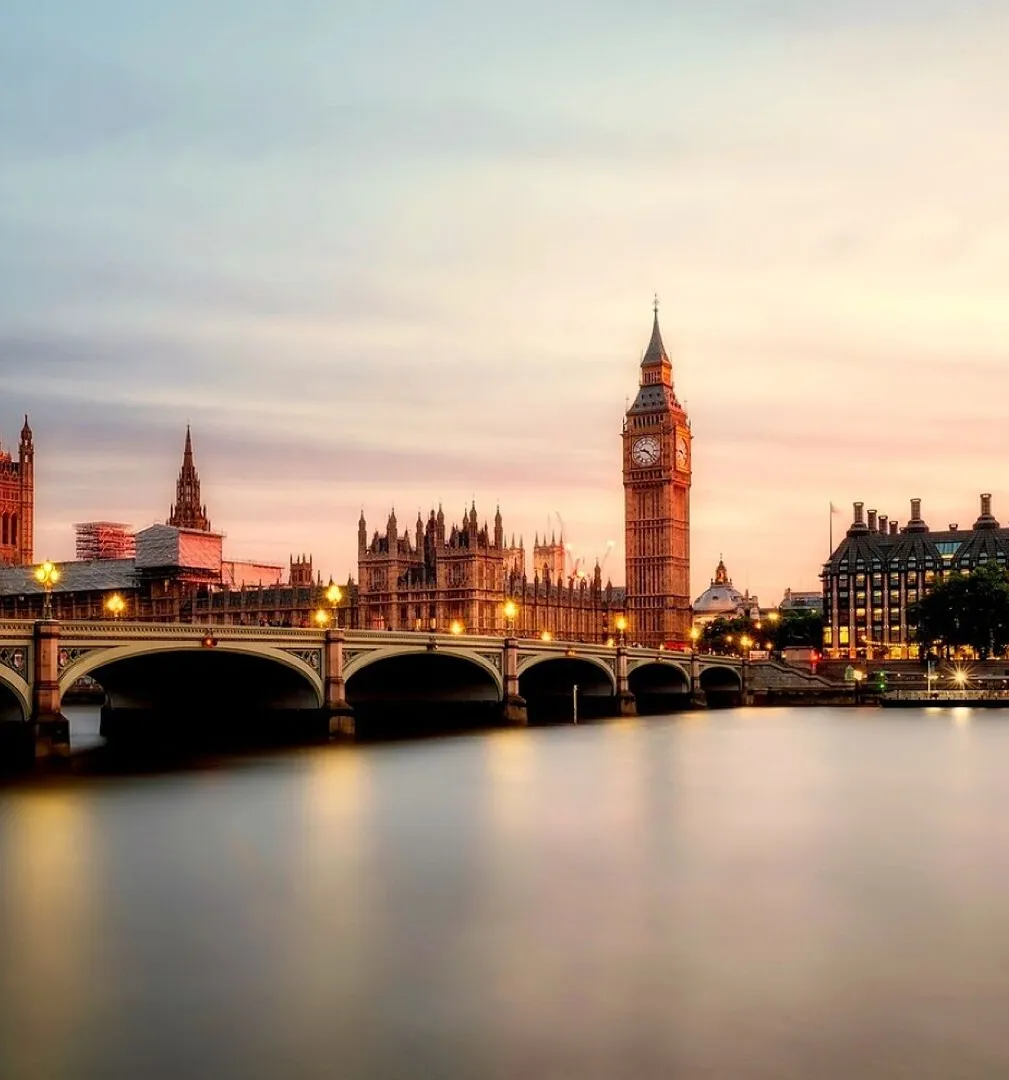 Big ben, bridge, city, sunrise, river, palace of