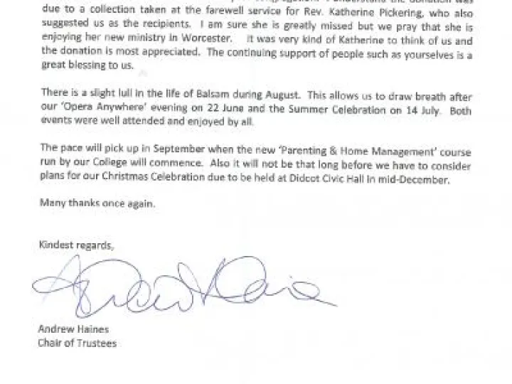 Balsam letter