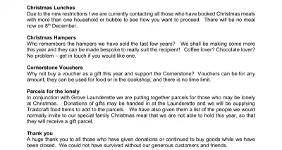 Cornerstone Friends Newsletter December 2020